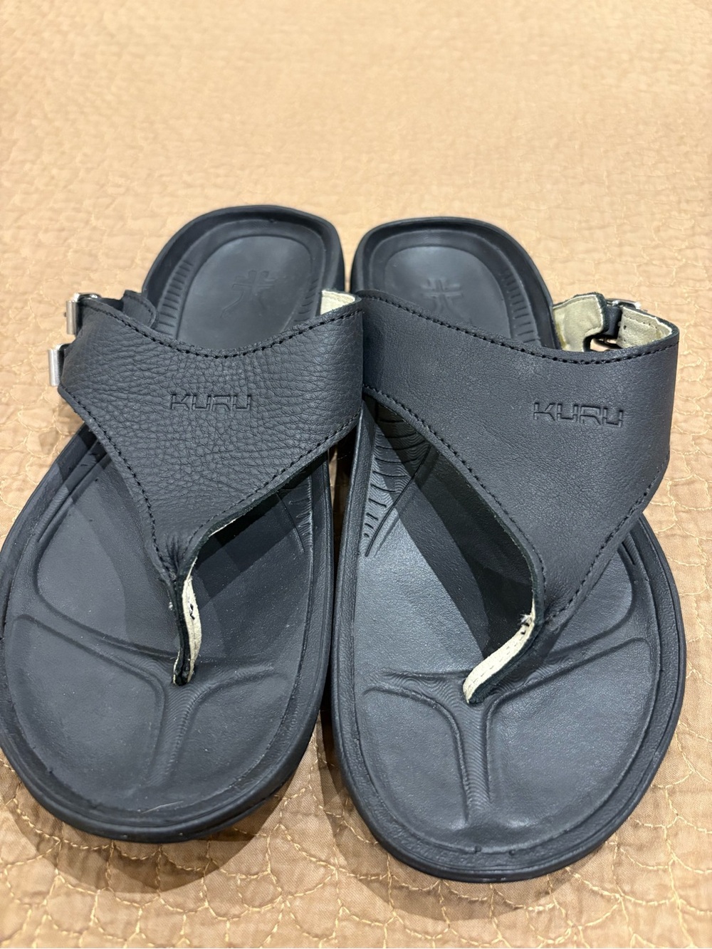 KURU Black Leather Adjustable Thong Sandals